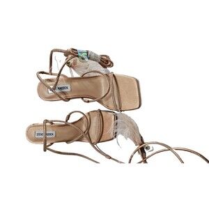 Steve Madden Tan Strappy Block Heel Slip On Square Toe Women's Sandals Size 8.5M